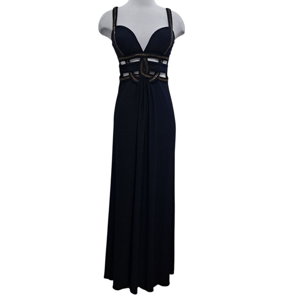 Betsy & Adam Beaded Cut Out Rave Sexy Party Maxi Dress Size 2 Navy